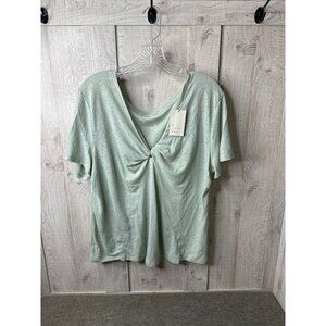 A New Day Twist Front Sage Green T-Shirt Womens Size XXL Short Sleeves